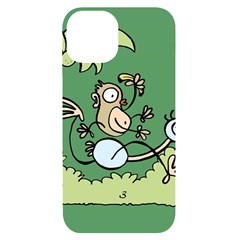 Ostrich Jungle Monkey Plants Iphone 14 Black Uv Print Case by Bajindul