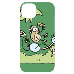 Ostrich Jungle Monkey Plants Iphone 14 Plus Black Uv Print Case by Bajindul