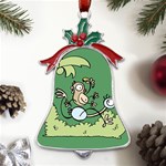 Ostrich Jungle Monkey Plants Metal Holly Leaf Bell Ornament Front