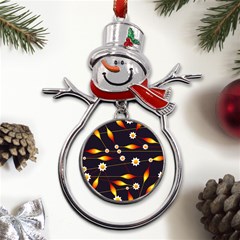 Flower Buds Floral Background Metal Snowman Ornament