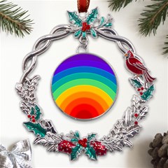 Rainbow Background Colorful Metal X mas Wreath Holly Leaf Ornament