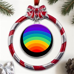 Rainbow Background Colorful Metal Red Ribbon Round Ornament by Bajindul