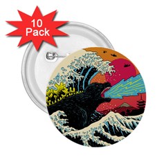 Retro Wave Kaiju Godzilla Japanese Pop Art Style 2 25  Buttons (10 Pack)  by Modalart