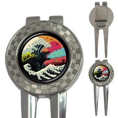 Retro Wave Kaiju Godzilla Japanese Pop Art Style 3-in-1 Golf Divots by Modalart