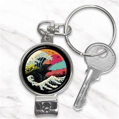 Retro Wave Kaiju Godzilla Japanese Pop Art Style Nail Clippers Key Chain by Modalart