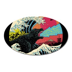 Retro Wave Kaiju Godzilla Japanese Pop Art Style Oval Magnet by Modalart