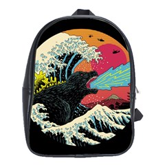 Retro Wave Kaiju Godzilla Japanese Pop Art Style School Bag (large) by Modalart