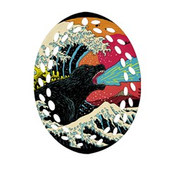 Retro Wave Kaiju Godzilla Japanese Pop Art Style Oval Filigree Ornament (two Sides)