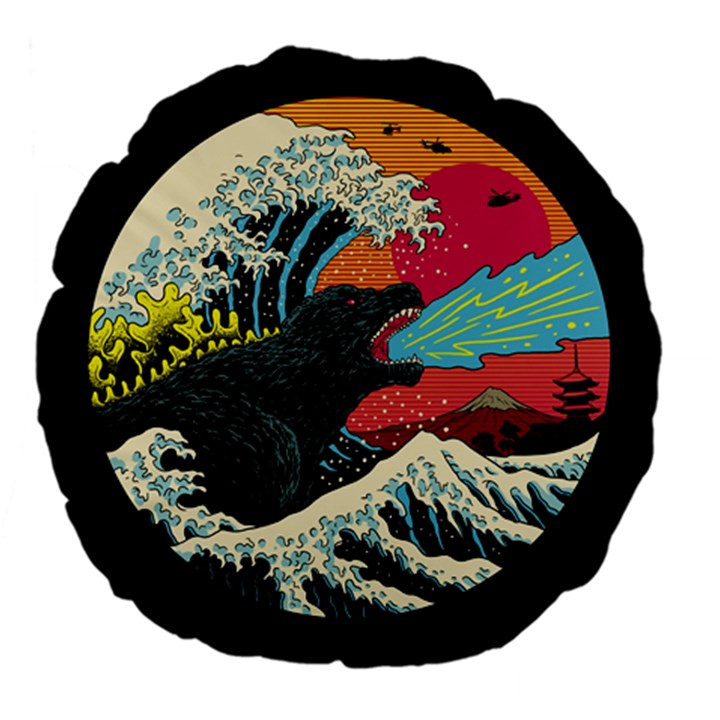 Retro Wave Kaiju Godzilla Japanese Pop Art Style Large 18  Premium Flano Round Cushions