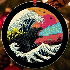 Retro Wave Kaiju Godzilla Japanese Pop Art Style Uv Print Acrylic Ornament Round by Modalart