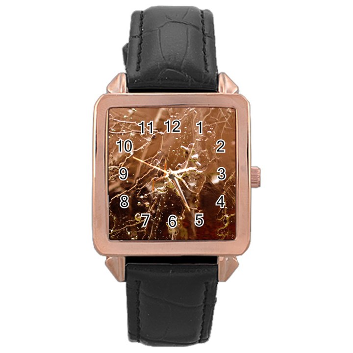 Ice Iced Structure Frozen Frost Rose Gold Leather Watch 