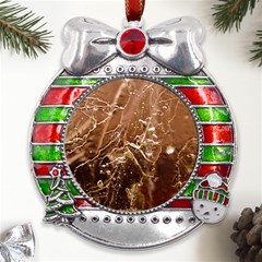 Ice Iced Structure Frozen Frost Metal X mas Ribbon With Red Crystal Round Ornament by Amaryn4rt