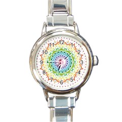 Mandala Pattern Rainbow Pride Round Italian Charm Watch by Ravend