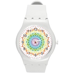 Mandala Pattern Rainbow Pride Round Plastic Sport Watch (m) by Ravend