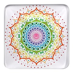 Mandala Pattern Rainbow Pride Square Glass Fridge Magnet (4 Pack) by Ravend