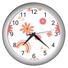 Seamless Pattern Flowers Rainbow Wall Clock (silver) by Ravend