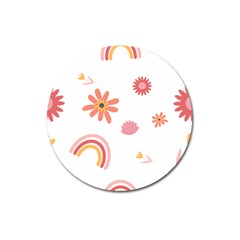 Seamless Pattern Flowers Rainbow Magnet 3  (round) by Ravend