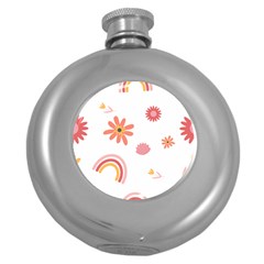 Seamless Pattern Flowers Rainbow Round Hip Flask (5 Oz) by Ravend