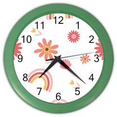 Seamless Pattern Flowers Rainbow Color Wall Clock by Ravend