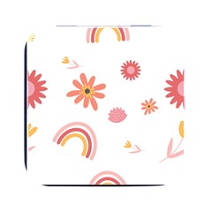 Seamless Pattern Flowers Rainbow Square Metal Box (black) by Ravend