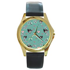 Raccoon Love Texture Seamless Round Gold Metal Watch by Ravend