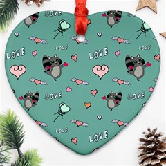 Raccoon Love Texture Seamless Heart Ornament (two Sides) by Ravend