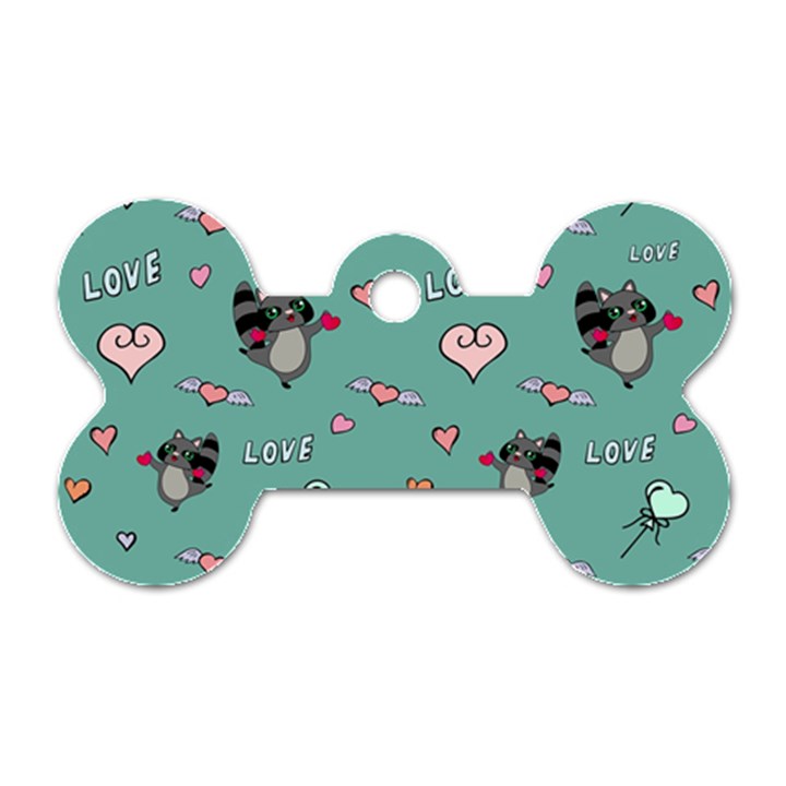 Raccoon Love Texture Seamless Dog Tag Bone (One Side)