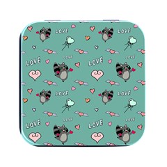 Raccoon Love Texture Seamless Square Metal Box (black) by Ravend