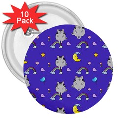 Cat Texture Pattern Seamless Rainbow 3  Buttons (10 Pack)  by Ravend