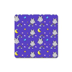 Cat Texture Pattern Seamless Rainbow Square Magnet by Ravend