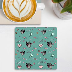 Raccoon Love Texture Seamless Uv Print Square Tile Coaster  by Ravend