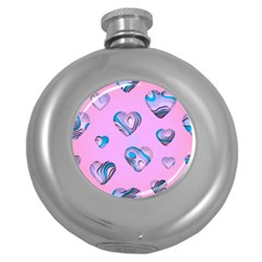 Hearts Pattern Love Background Round Hip Flask (5 Oz) by Ravend