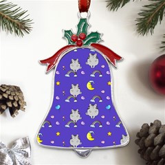 Cat Texture Pattern Seamless Rainbow Metal Holly Leaf Bell Ornament by Ravend