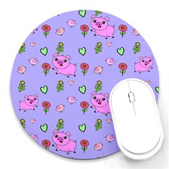 Flower Pink Pig Piggy Seamless Round Mousepad by Ravend