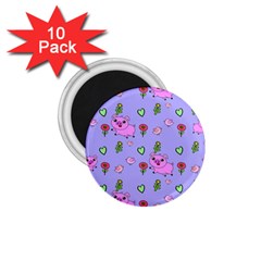 Flower Pink Pig Piggy Seamless 1 75  Magnets (10 Pack)  by Ravend