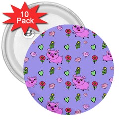 Flower Pink Pig Piggy Seamless 3  Buttons (10 Pack)  by Ravend