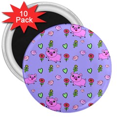 Flower Pink Pig Piggy Seamless 3  Magnets (10 Pack)  by Ravend