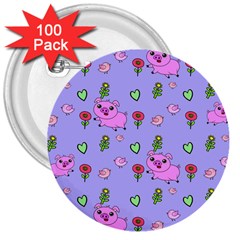 Flower Pink Pig Piggy Seamless 3  Buttons (100 Pack)  by Ravend