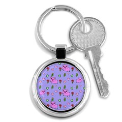 Flower Pink Pig Piggy Seamless Key Chain (round) by Ravend