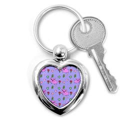 Flower Pink Pig Piggy Seamless Key Chain (heart) by Ravend