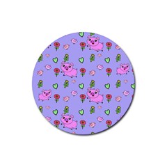 Flower Pink Pig Piggy Seamless Rubber Coaster (round) by Ravend