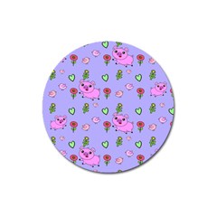 Flower Pink Pig Piggy Seamless Magnet 3  (round) by Ravend