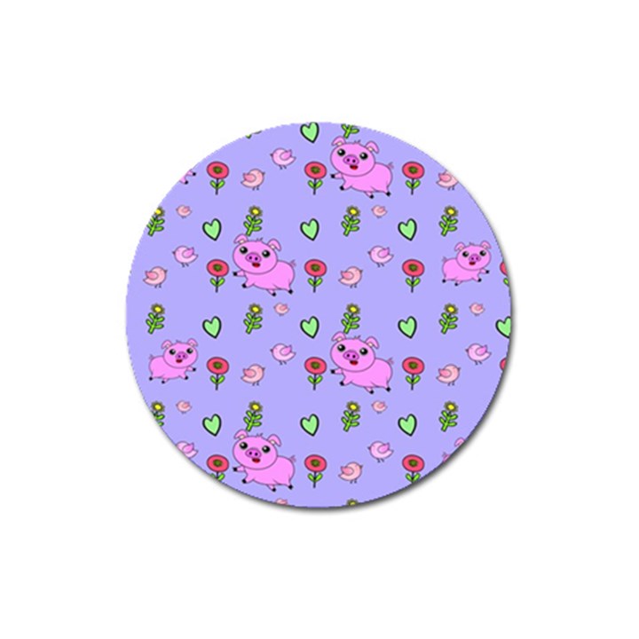 Flower Pink Pig Piggy Seamless Magnet 3  (Round)