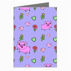 Flower Pink Pig Piggy Seamless Greeting Card by Ravend