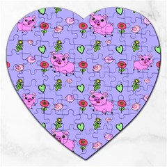 Flower Pink Pig Piggy Seamless Jigsaw Puzzle (heart) by Ravend