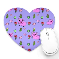 Flower Pink Pig Piggy Seamless Heart Mousepad by Ravend