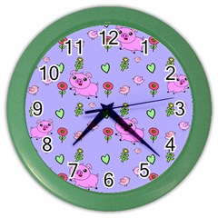 Flower Pink Pig Piggy Seamless Color Wall Clock by Ravend