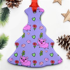 Flower Pink Pig Piggy Seamless Christmas Tree Ornament (two Sides) by Ravend