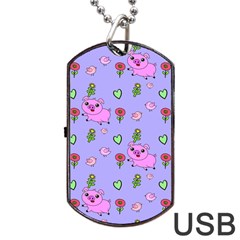 Flower Pink Pig Piggy Seamless Dog Tag Usb Flash (two Sides) by Ravend