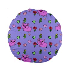 Flower Pink Pig Piggy Seamless Standard 15  Premium Round Cushions by Ravend